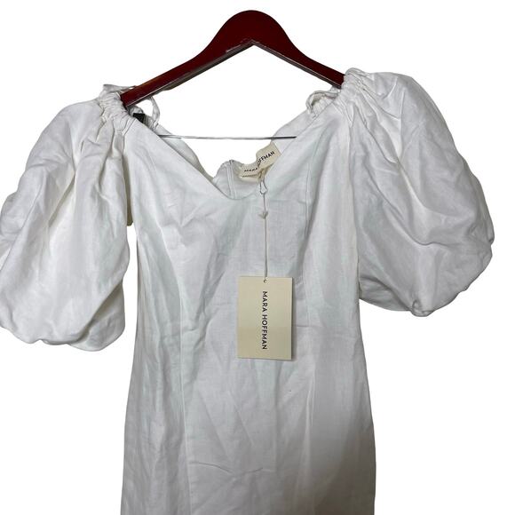 NWT Mara Hoffman White Linen blend  NAMARI Pencil DRESS Puff sleeve sz 0 - Picture 7 of 10